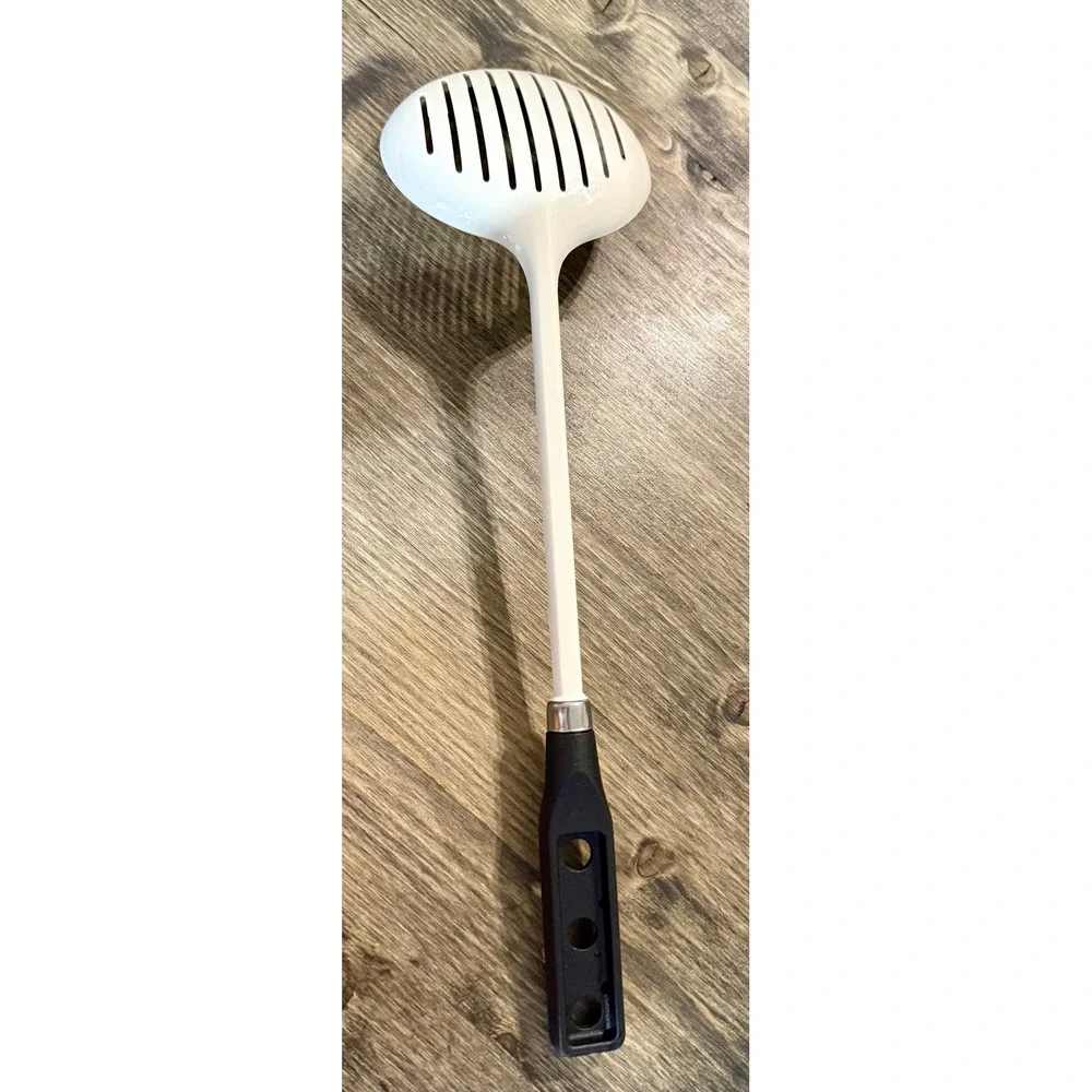 Ekco Slotted Skimmer Spoon Kitchen Tool White Excellent Vintage Nylon Black
